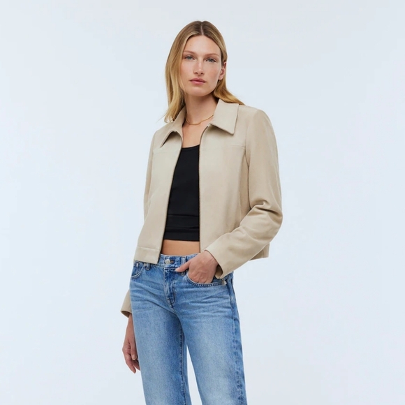 Madewell Shrunken Zip-Front Jacket in Suede Light Sand Size 4 NWOT Madewell - Picture 3 of 10